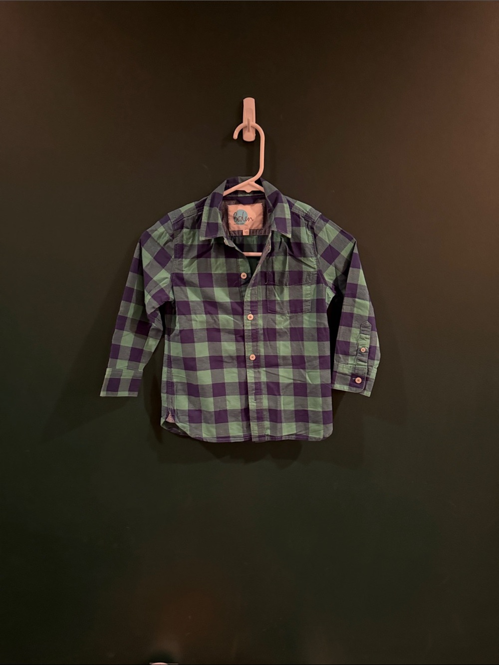 Boden Boys Green Navy Plaid Button Down Shirt 5-6Y 116cm Preppy